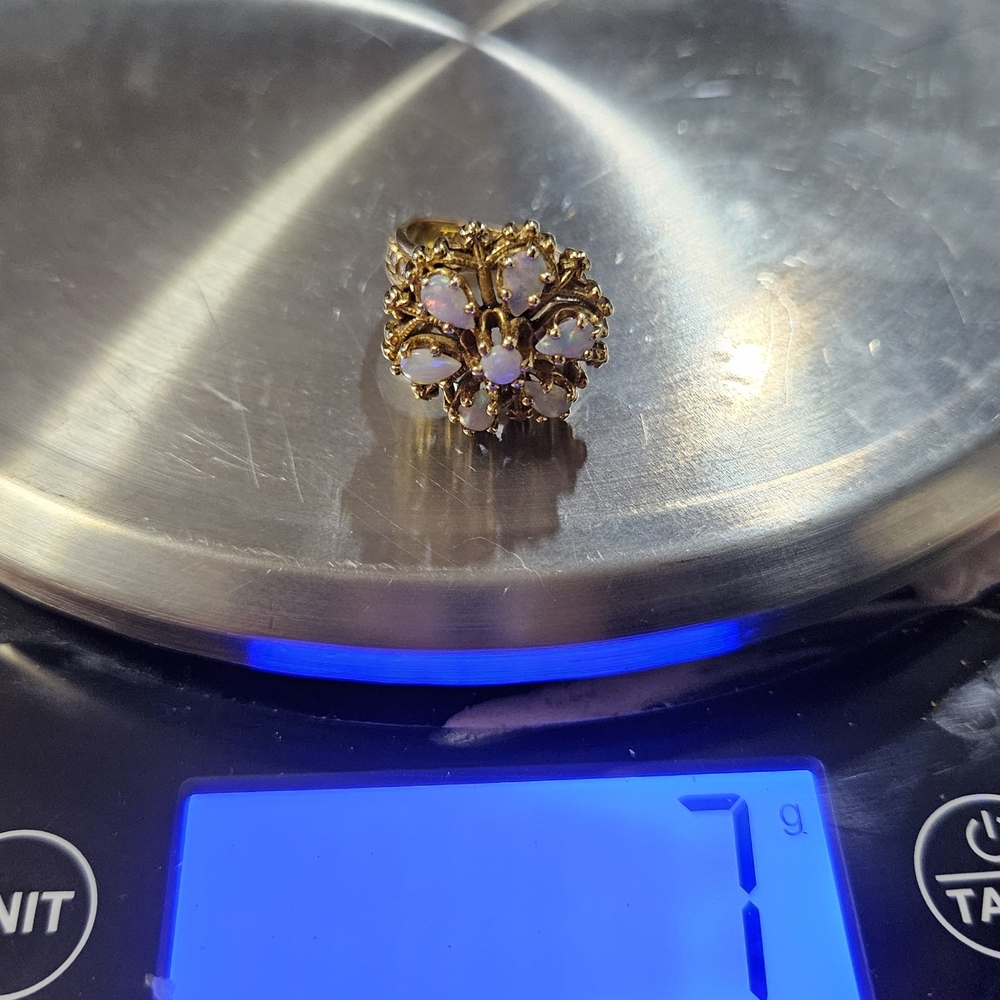 14k Vintage Estate Gold Opal Cluster Ring - Picture 5 of 9